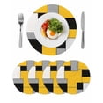 thumbnail image 1 of Yellow Abstract Round Placemats Set of 4 for Dinning Tables,Heat-proof Braided Table Mats 13 Inch,Geometric Grey Black White Lattice Washable Place Mat for Kitchen Restaurant Party Table Decor, 1 of 9