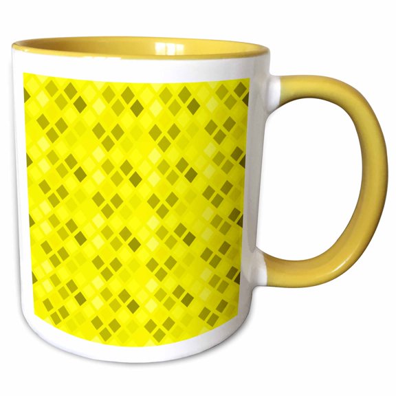 3drose, Yellow Abstract Seamless Diagonal Square Pattern Background, 11oz Two-tone Yellow Mug