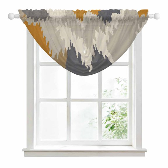 Yellow Abstract Sheer Waterfall Valance Curtains for Window, Boho Retro Zigzag Ikat Wave Modern Rod Pocket Sheer Topper Swag Curtains for Living Room, Kitchen 38.5"W x 47.2"L, 1 Panel