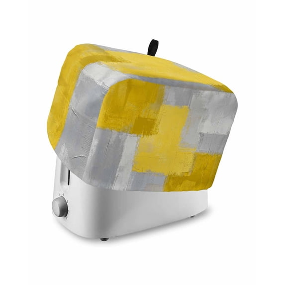 Yellow Abstract Small Toaster Cover 2 Slice, Kitchen Appliance Covers, Grey Geometric Oil Painting Vintage Gradient Toaster Oven Cover with Loop, Bread Machine Cover Polyester Dust Cover Protection