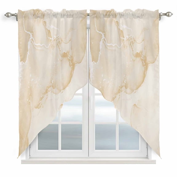Yellow Abstract Swag Valances for Windows 2 Pack Silver Marble Ripples Clouds Luxury Fluid Art Swag Kitchen Curtains 36 Inches Long Rod Pocket Short Window Treatment for Kitchen Bathroom 36"x36"
