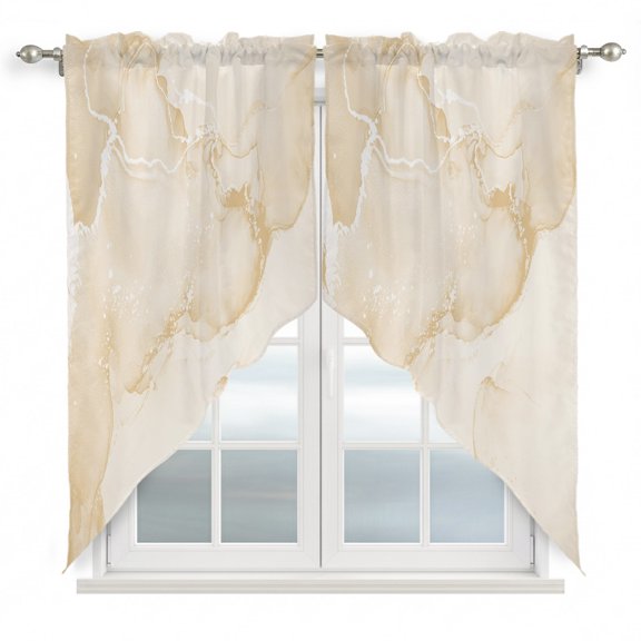 Yellow Abstract Swag Valances for Windows 63 inches Long, Silver Marble Ripples Clouds Luxury Fluid Art Swag Curtains Light Filtering Curtain Tiers for Kitchen Bathroom 36" W x 63" L, 2 Panels