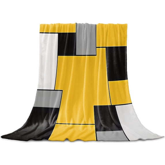 Yellow Abstract Throw Blanket for Couch,Soft Lightweight Flannel Fleece Blanket,Geometric Grey Black White Lattice Microfiber Plush All Season Decorative Blankets Gifts for Sofa Office Travel 40"x50"