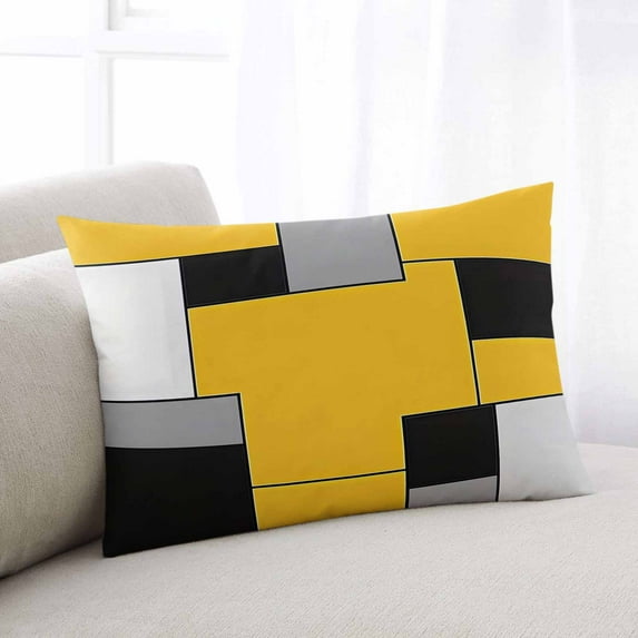 Yellow Abstract Throw Pillow Covers, Geometric Grey Black White Lattice Soft Breathable Pillow Cases with Invisible Zipper for Sleeping, Toddler Pillowcases for Couch Bed Sofa Chair 12x20 Inches