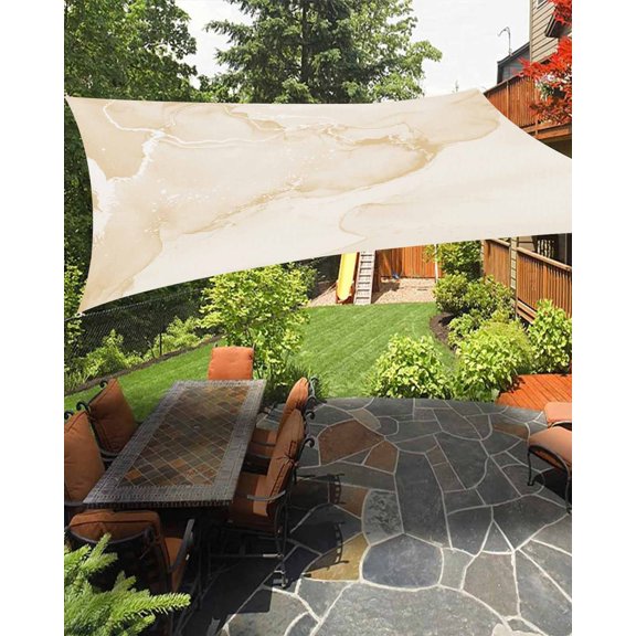 Yellow Abstract Waterproof Sun Shade Sail Silver Marble Ripples Clouds Luxury Fluid Art Outdoor Patio Sun Shades Canopy UV Block Waterproof Sunshade for Garden Backyard Deck Pergola 8x10 Ft