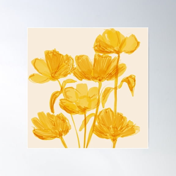Yellow Aesthetic Watercolor Abstract Flowers Poster Wall Art, Modern Wall Decor For Living Room Bedroom, 30x30 UNFRAMED