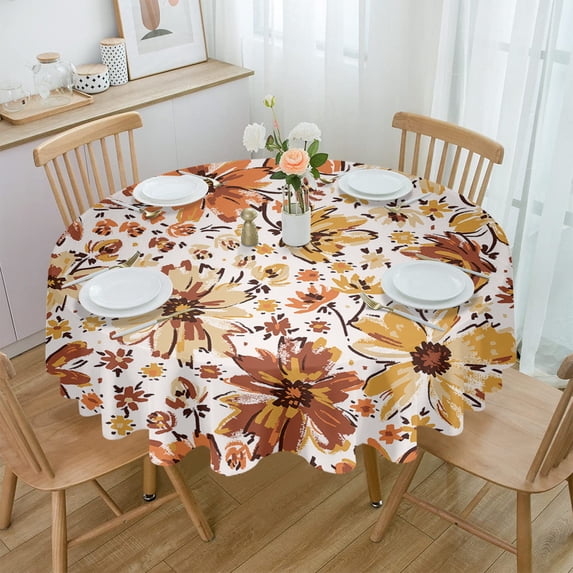 Yellow African Chrysanthemum Tablecloths for Dining Table Waterproof Round Table Cover for Kitchen Living Room