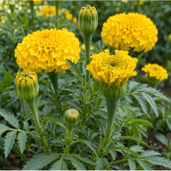 Yellow African Marigold Plant Large Bright Blooming Flower Tagetes Erecta Plants 4"Pot