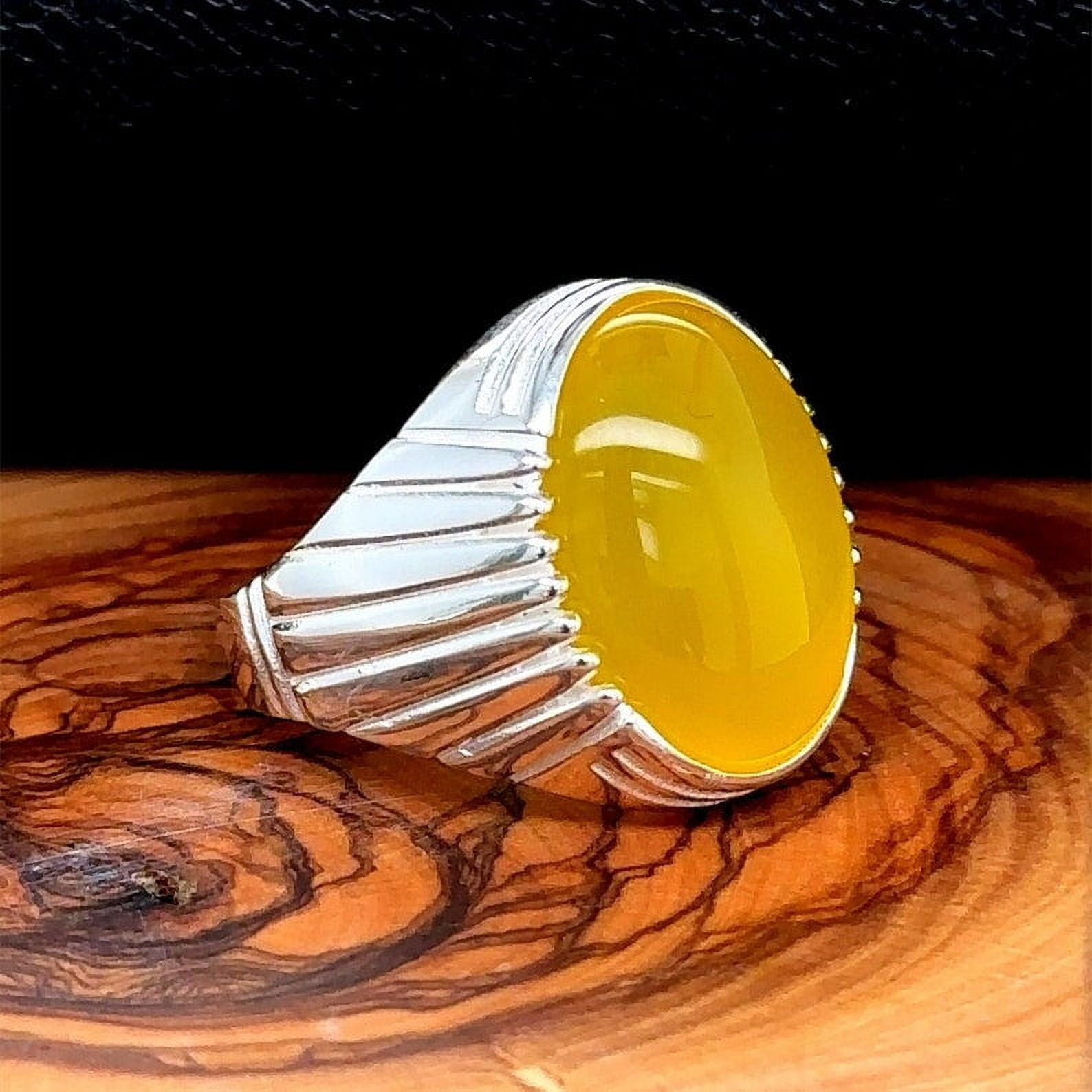 Yellow Agate 925 Silver Ring, Aqeeq Gemstone Ring , Genuine Yellow ...