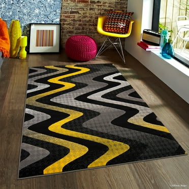 Yellow AllStar Modern. Contemporary Woven Area Rug. Drop-Stitch Weave Technique. Carved Effect. Vivid Pop Colors (5' x 6' 11")