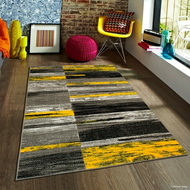 Yellow Allstar Modern. Contemporary Woven Rug. Drop-Stitch Weave Technique. Carved Effect. Vivid Pop Colors (7' 10" x 10')