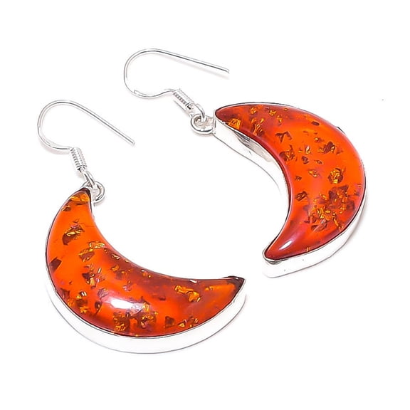 Yellow Amber Gemstone Earring Handmade Beautiful Gift Drop & Dangle Jewelry 2.3"