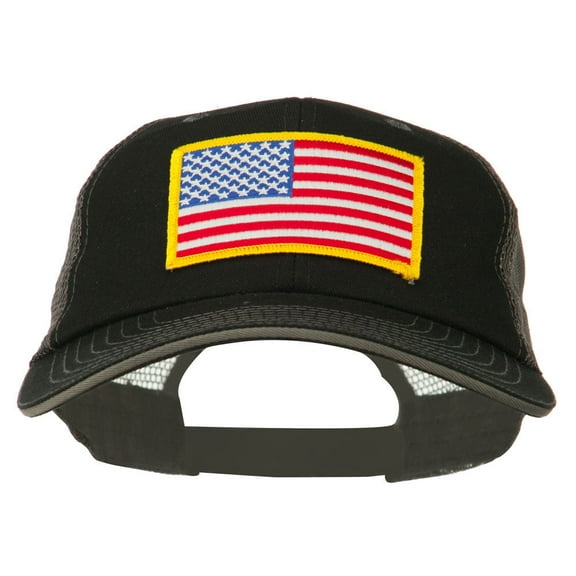 Yellow American Flag Big Size Cotton Twill Mesh Patched Cap - Black Grey XL-3XL