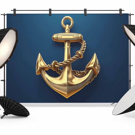 Yellow Anchor Backdrop for Photoshoot,Photography Photo Studio Background Wall Backdrop,Coastal Nautical Anchor Navy Blue Back Drop Banner Panel for Portraits Wedding Party Live Streaming Decor 8x6Ft