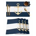 thumbnail image 1 of Yellow Anchor Nautical Placemats Set of 4, Navy Blue White Striped Placemats for Dining Table, Place Mats for Kitchen Tabletop, Waterproof Wipeable Dining Table Mats Set, 1 of 9