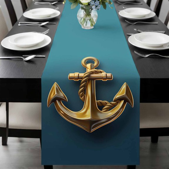 Yellow Anchor Table Runner 36 Inches Long, Coastal Nautical Anchor Turquoise Kitchen Coffee Dining Table Decoration for Home Party Birthday Wedding Home Decor 13x36 Inches