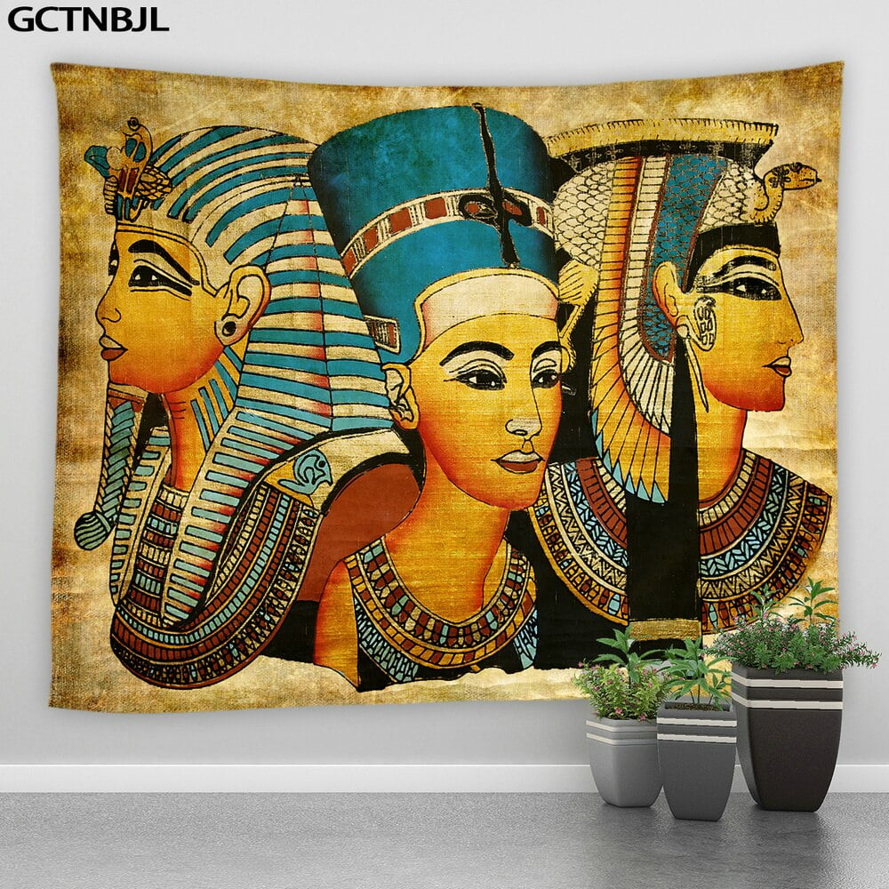 Yellow Ancient Egypt Tapestry Wall Hanging Old Culture Printed Hippie