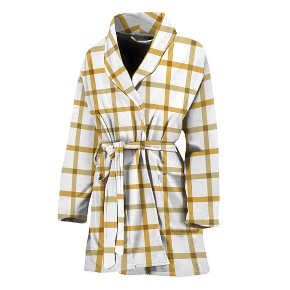 Yellow And Beige Tattersall Women Bathrobe One Size Univeral Fits Fashion Lightweight Plush Fleece Long Robe For Women