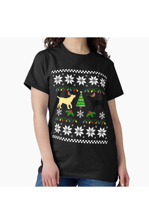 Yellow And Black Labrador Funny Christmas Pattern With A Dog And A Tacky G20180 Unisex T-Shirt, Up to Size 5XL