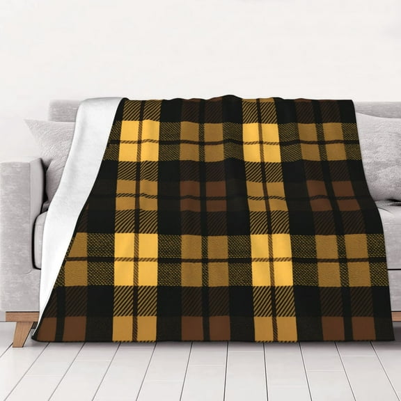 Yellow And Black Plaid Warm Cozy Plush Throw Blanket for Couch Bed Sofa 50"x40"