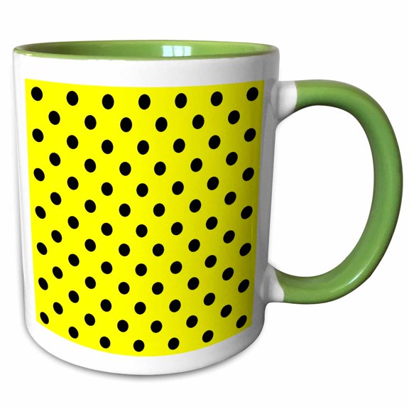 3drose, Yellow and Black Polka Dot Print, 11oz Two-tone Green Mug