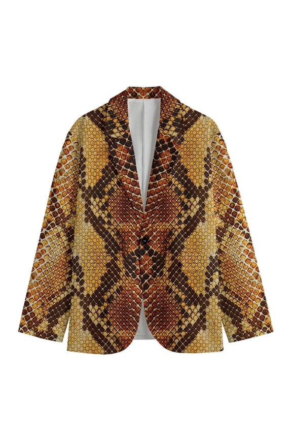 Yellow And Brown Snakeskin Print Men'S Blazer, Python Snake Fun Novelty Blazer