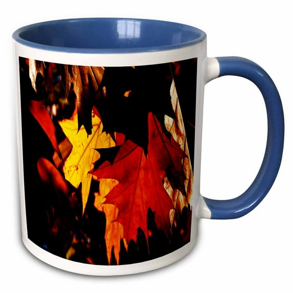3drose, Yellow and Orange Autumn Leaves, 15oz Two-tone Blue Mug