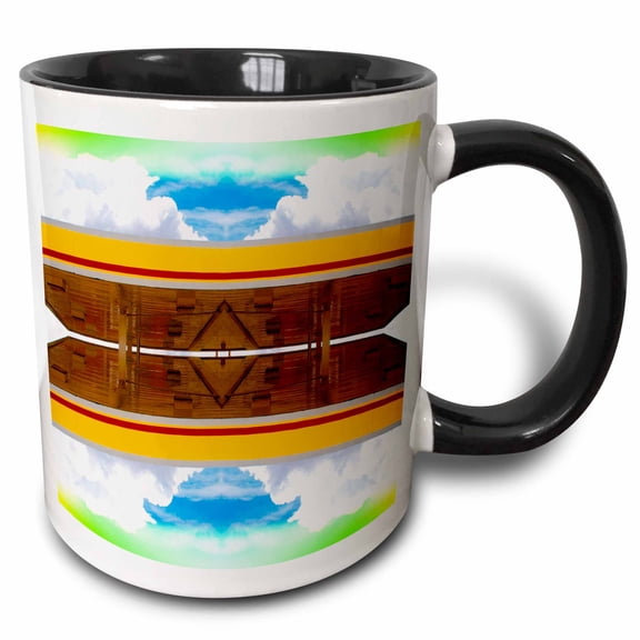 3drose, Yellow and Orange Sinclair Sign at a Gas Station Pointed Toward Sky of Blue, 11oz Two-tone Black Mug