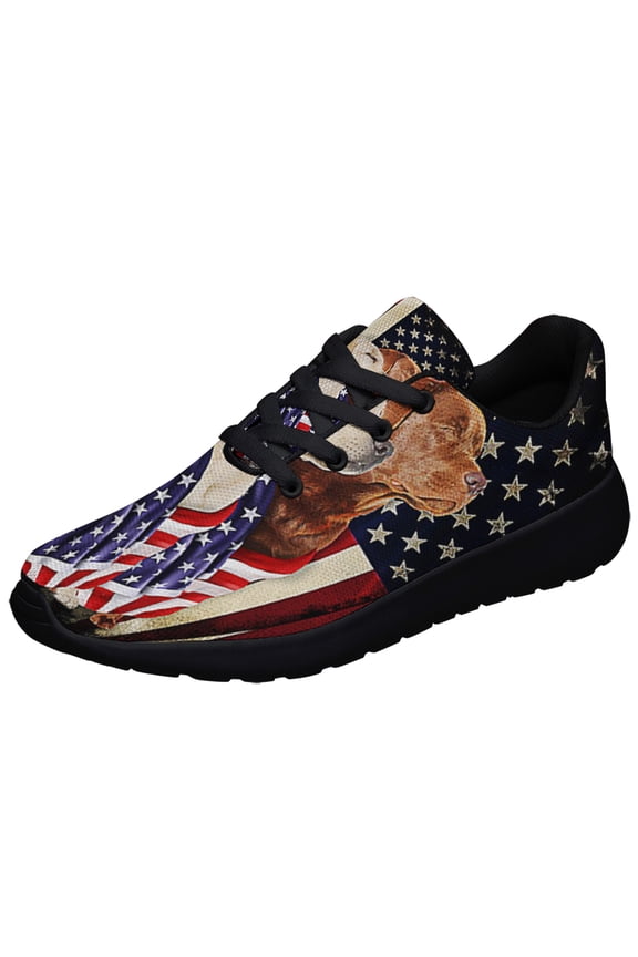 Yellow And Red Fox Labrador Retriever American flag Patriot With Lovely Retrievers Dog Shoes Sneakers Black Size 10.5
