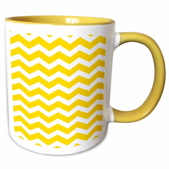 3drose, Yellow and White Chevron Zig Zag Pattern - Modern Contemporary Zigzag Stripes - Trendy Zig Zags, 11oz Two-tone Yellow Mug