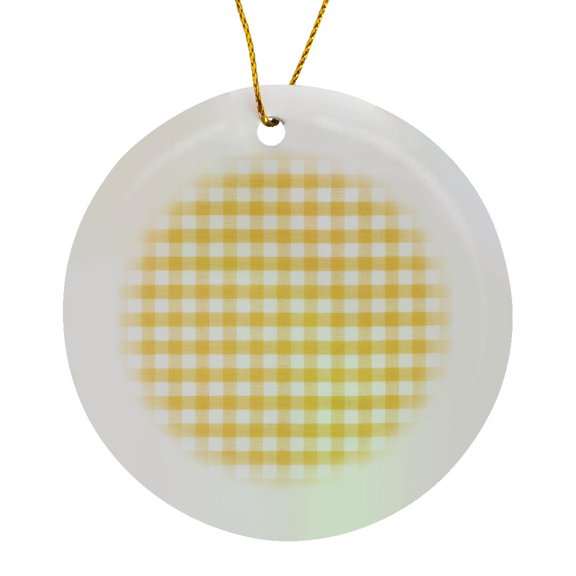 3drose, Yellow and White Gingham Pattern - Sunny Checkered Rustic Country Kitchen Checked Dining Theme Check, Circle Porcelain Ornament