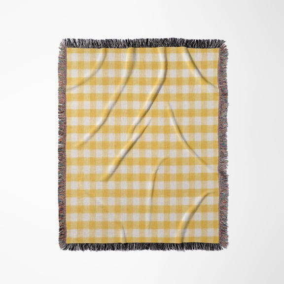 Yellow And White Gingham Pattern - Sunny Checkered Rustic Country Kitchen Checked Dining Theme Check, Woven Blanket