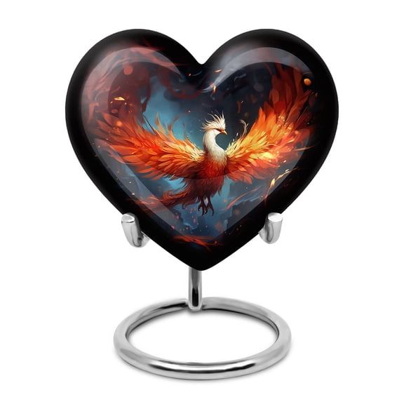 Yellow And White Phoenix Spreading Small Urns For Human Ashes Adult - Heart Shaped Urns For Human Ashes Adult Male - Burial Urns For Adult Human Ashes - Decorative Urns (Size -3inch, 1pcs)
