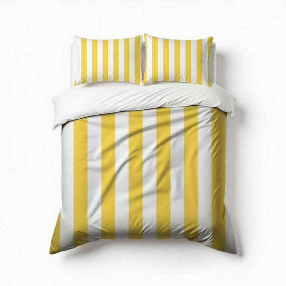 Yellow And White Vertical Stripes Bedding Set 3 Pcs Soft Microfiber Quilt Cover For Bedroom Decor, Comforter Cover With 2 Pillowcase