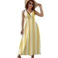 thumbnail image 1 of Yellow And White Vertical Stripes Dress Summer Street Style Bohemia Long Dresses Female Sleeveless Printed Maxi Dress, 1 of 9