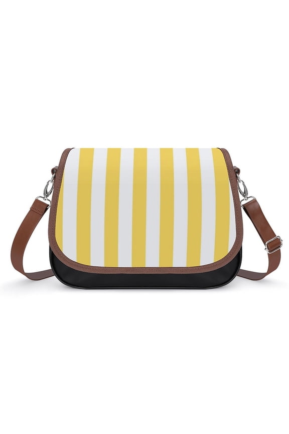 Yellow And White Vertical Stripes Vintage Crossbody Bag for Women Medium Leather Hobo Bags Shoulder Bag Classic City Leather Satchels