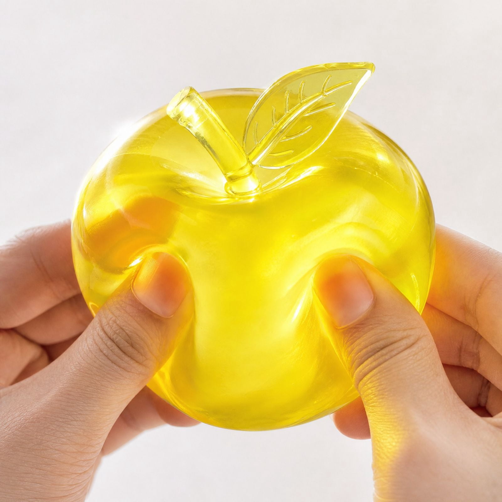 Yellow Apple Squishy With Leaf, Soft Flexible Squeeze Toy With Fruit Inspired Shape, Slow Rising Sensory Hand