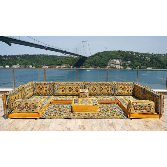 Yellow Arabic Floor Sofa, Diwan Sofa, Turkish Sofa Seating , Arabic Majlis Set, Floor Cushions, Modular Sofas, Seating Floor Cushion