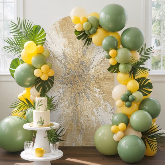 Yellow Arch Backdrop Cover, 4FT, Abstract Yellow Sunburst Vignette Splatter Style Industrial Spandex Arch Covers Double-Sided Backdrop for Wedding Birthday Party Photo Background Decoration