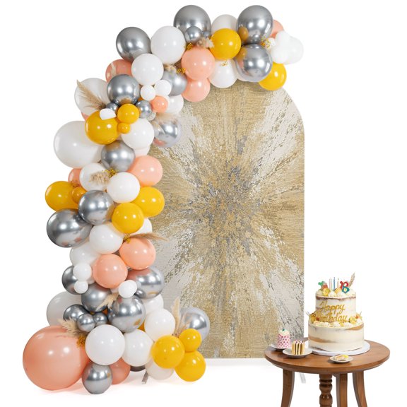 Yellow Arch Backdrop Cover 4FT Abstract Yellow Sunburst Vignette Splatter Style Industrial Spandex Fitted Arch Covers Stretchy Backdrop Decoration for Wedding Birthday Graduation Party
