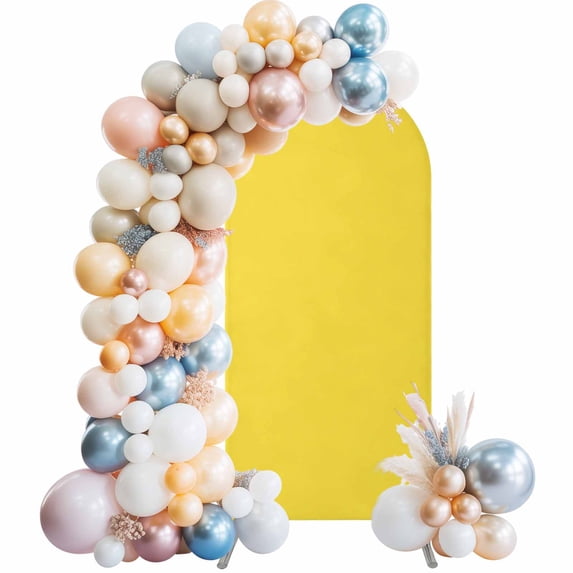 Yellow Arch Backdrop Cover, Spandex Fitted Wedding Arch Cover, Pure Yellow Round Top Stand Covers for Birthday Ceremony Bridal Shower Party Decor 5x2.1 Ft