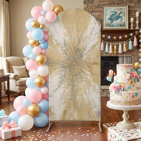 Yellow Arch Backdrop Covers 4 FT, Abstract Yellow Sunburst Vignette Splatter Style Industrial Stretchy Fitted Arched Stand Covers Party Arch Stand Cover Photo Booth for Wedding Birthday Decor