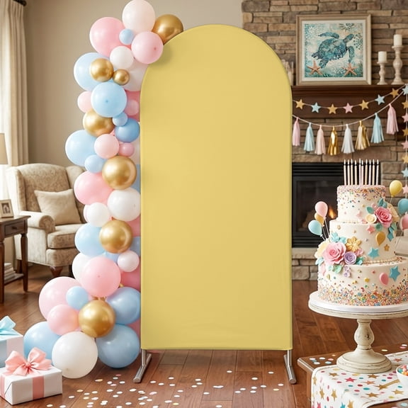 Yellow Arch Backdrop Covers 4 FT, Modern Solid Color Stretchy Fitted Arched Stand Covers Party Arch Stand Cover Photo Booth for Wedding Birthday Decor