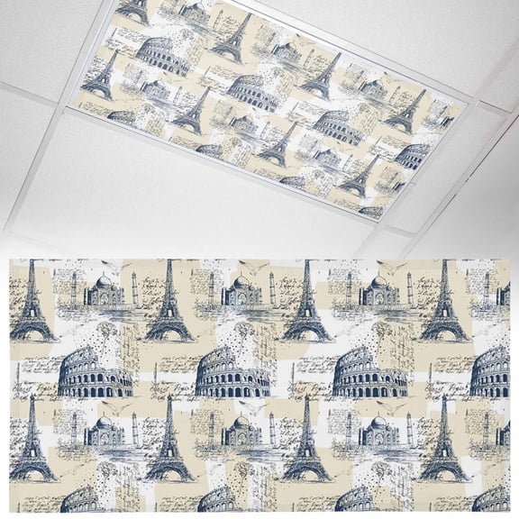 Yellow Architecture Fluorescent Light Covers Retro Classic Yellow White City Magnetic Light Filters Ceiling Lighting Panel Shade for Classroom Office Home 2 x 4 ft, 1 Pack