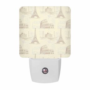 Yellow Architecture Night Lights, Retro Classic Light Yellow City Smart Auto Dusk to Dawn Sensor Nightlights Plug-in Nightlight for Bedroom Bathroom Living Room Kitchen Hallway