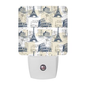 Yellow Architecture Night Lights, Retro Classic Yellow White City Smart Auto Dusk to Dawn Sensor Nightlights Plug-in Nightlight for Bedroom Bathroom Living Room Kitchen Hallway