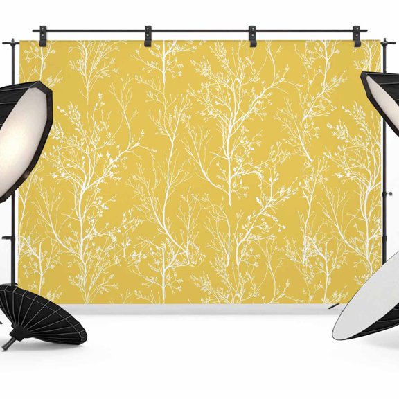 Yellow Art Photography Backdrop 7x5FT, White Tree Branch Botanical Abstract Plant Leaves Photo Backdrops, Background for Photography Studio Photo Studio Background, Back Drop for Photoshoot