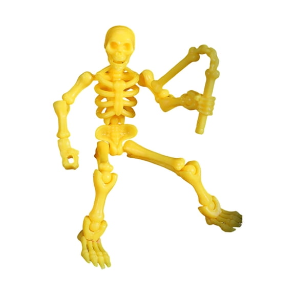 Yellow Articulated Skeleton Action Figure with Axe Weapons, Fully Movable Poseable Skeleton Model for DIY Display Decoration, 5.11in