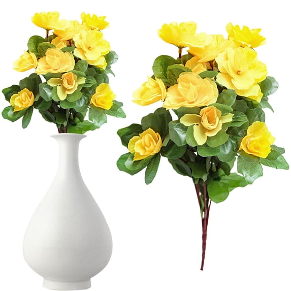 Yellow Artificial Azalea Bush, 7 Fork Silk Flower for Indoor & Outdoor Garden, Wedding Table Centerpiece & Home Decor (32x13cm, 1 Unit)