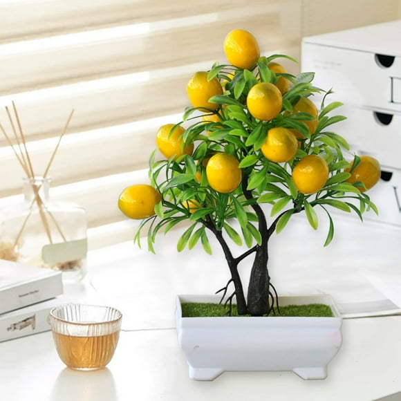 Yellow Artificial Bonsai Tree - 9.44" Plastic Potted Plant for Home Decor, Tabletop Decoration, Living Room & Dining Table Centerpiece, 24x18cm Fake Plant with Realistic Design